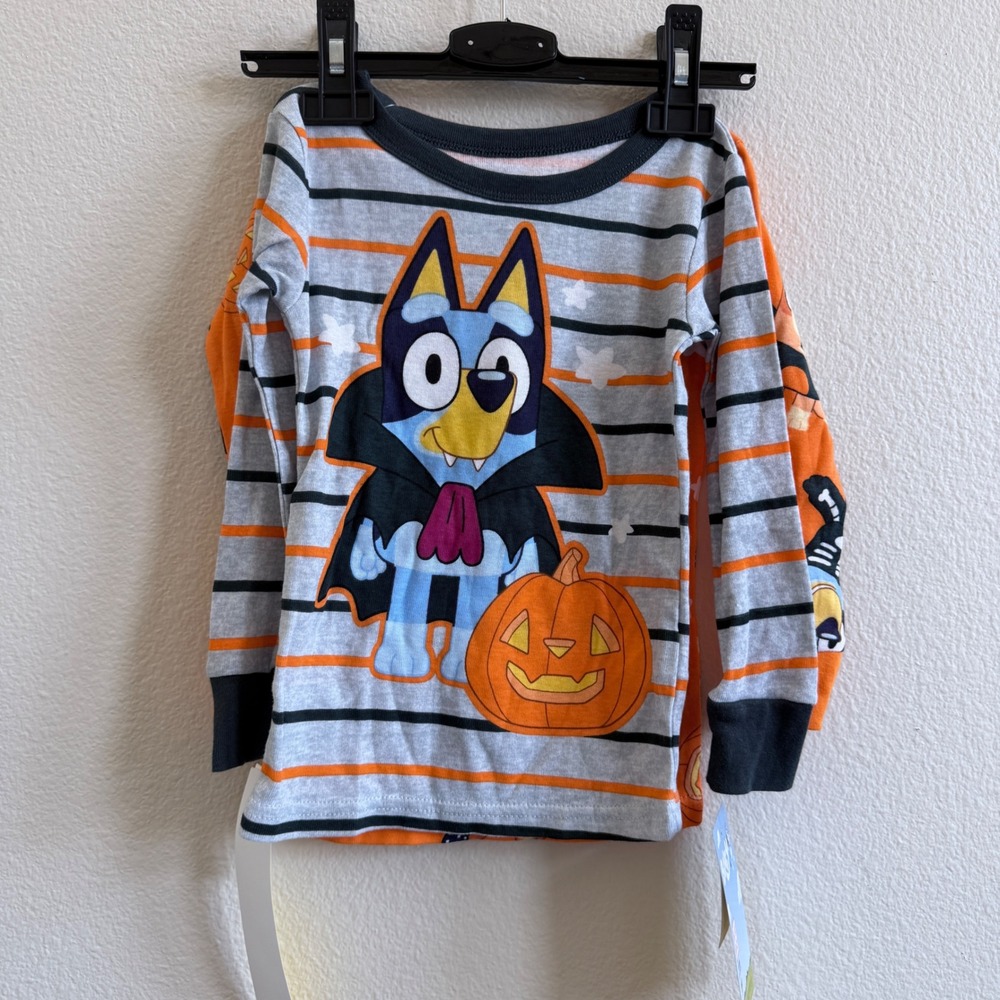 Bluey Halloween Pajama Tops 2-Pack Vampire Skeleton Bingo Orange Grey Kids 3T